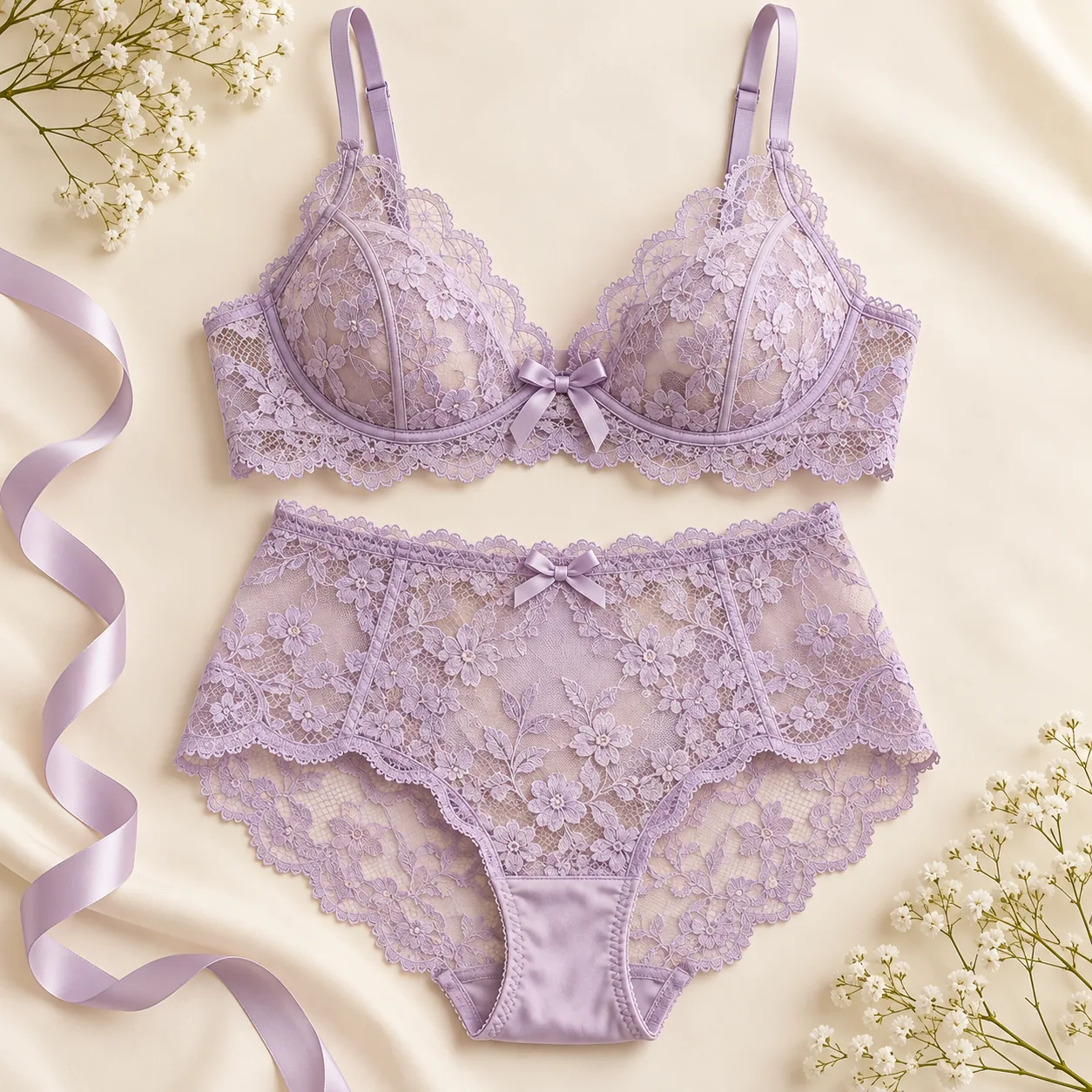 Lilac lace lingerie set